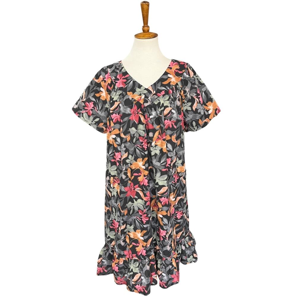 Vintage 90s Easy Essentials Floral Tropical Retro Muumuu Hawaii Dress Size LP